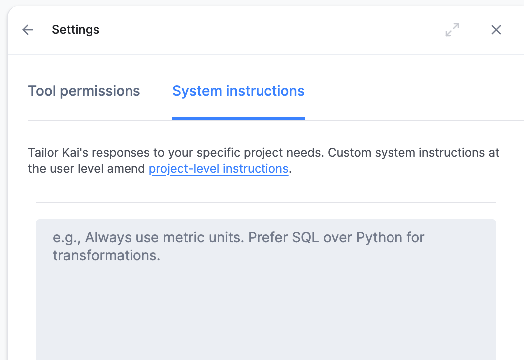 User-level system instructions in the Kai chat panel